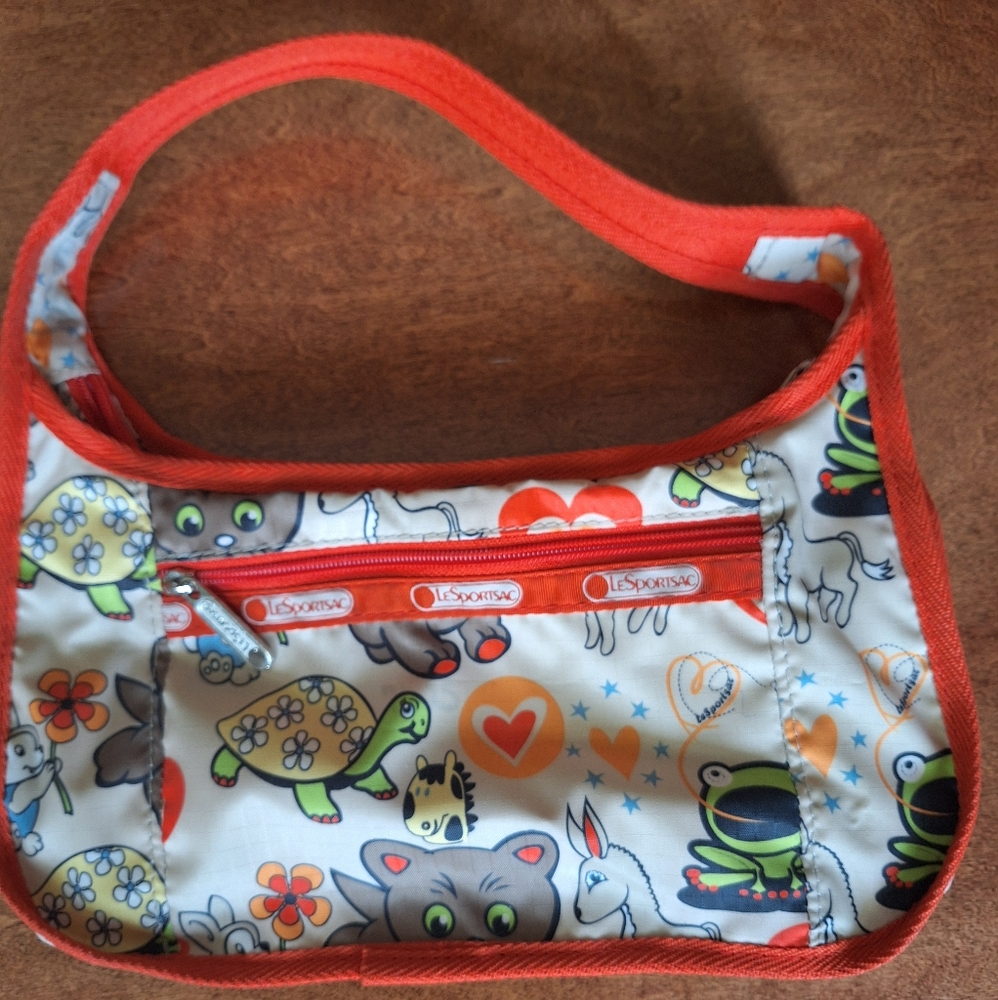 Lesportsac Orange Cute Animal And Hearts Print Small Bag